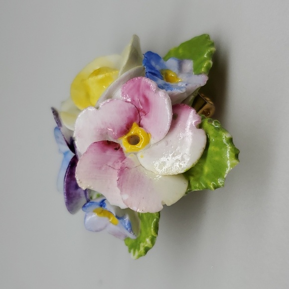 Bone China Brooch & Earrings Set England Vintage Porcelain Floral Bouquet Flower - Picture 6 of 10